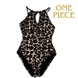 Ellen Tracy Brown and Black One Piece Swimsuit with Cheetah Print